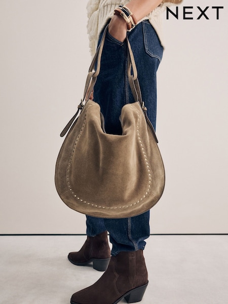 Sand Leather Stud Shoulder Boho Bag (AB7119) | £75