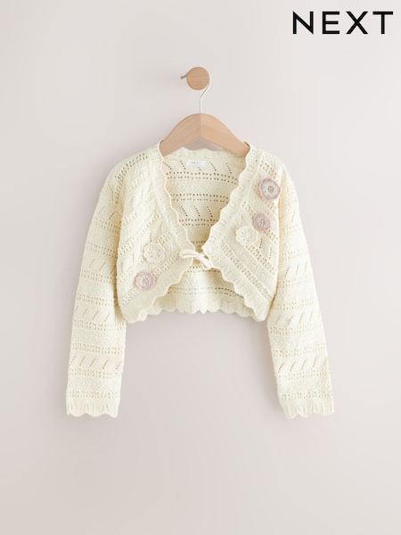 Ecru Crochet Occasion Shrug 100% Cotton Cardigan (3mths-16yrs) (AB7174) | £18 - £23