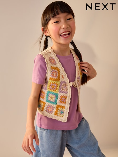 Multi Crochet 100% Cotton Waistcoat (3-16yrs) (AB7179) | £28 - £33