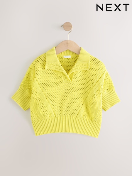 Lime Green Short Sleeved Knitted Collar 100% Cotton Jumper (3-16yrs) (AB7183) | £22 - £27