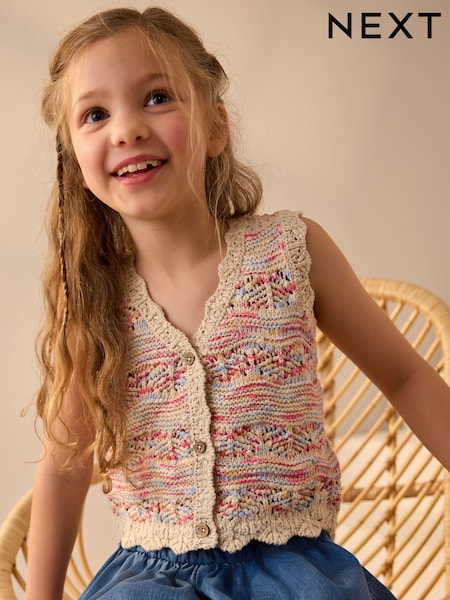 Multi Knitted 100% Cotton Waistcoat (3-16yrs) (AB7187) | £22 - £27