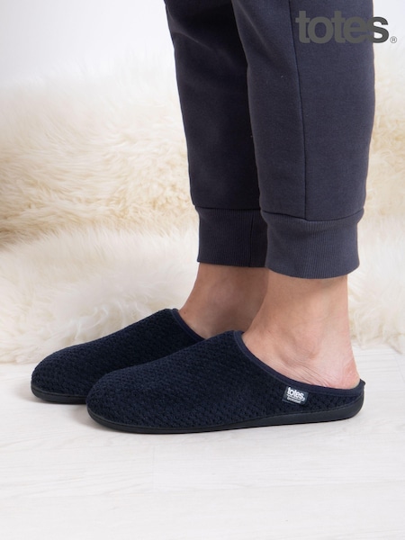Totes Blue Mens Isotoner Swept Back Popcorn Mule Slippers (AB7381) | £26