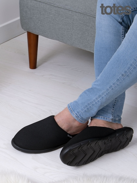 Totes Black Mens Isotoner Textured Isoflex Mule Slippers (AB7391) | £38