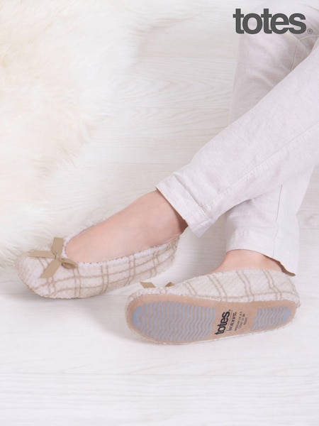 Totes Cream Ladies Isotoner Popcorn Terry Ballet Slippers (AB7405) | £18