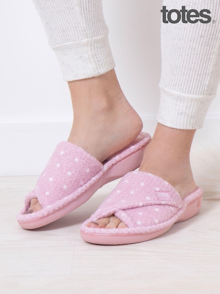 Totes Pink Ladies Isotoner Popcorn Turnover Open Toe Slippers (AB7408) | £22