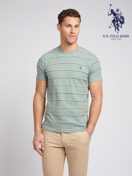 U.S. Polo Assn. Mens Green Texture Stripe 100% Cotton T-Shirt (AB7422) | £35