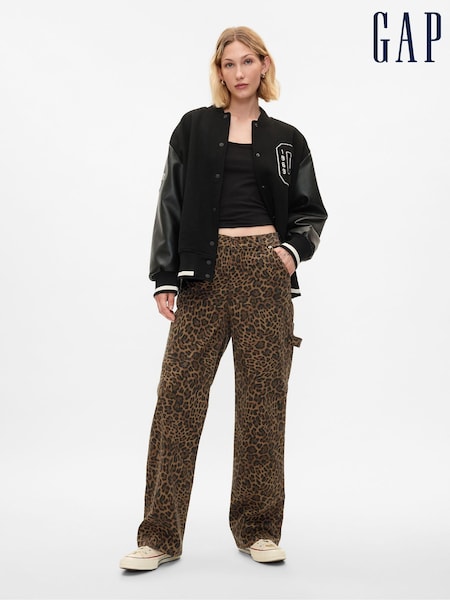 Gap Brown Mid Rise Leopard Print 90s Loose Cargo Jeans (AB7787) | £65