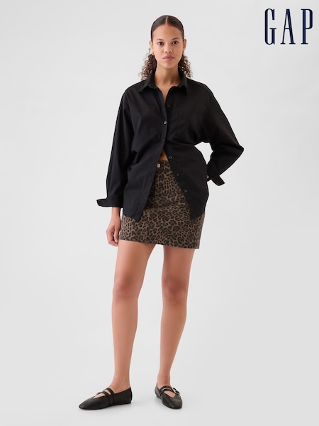 Gap Brown Leopard Print Denim Mini Skirt (AB7788) | £40