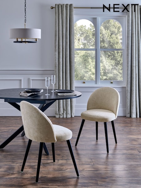 Set of 2 Cotswold Chenille Light Natural Newman Black Leg Dining Chairs (AB7815) | £240