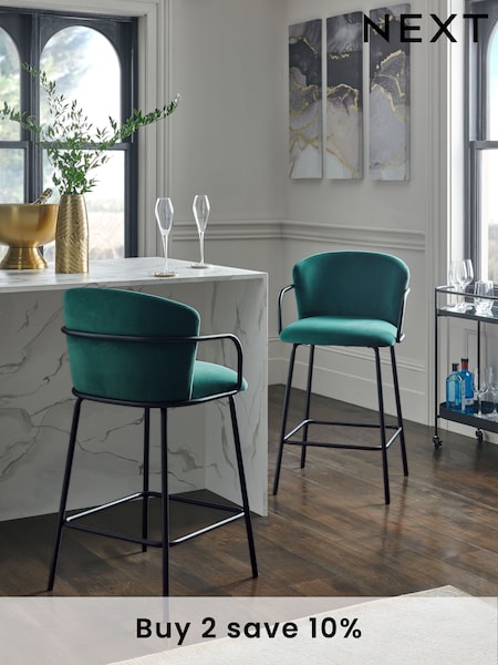 Soft Velvet Marine Blue Hugh Bar Stool (AB7829) | £155