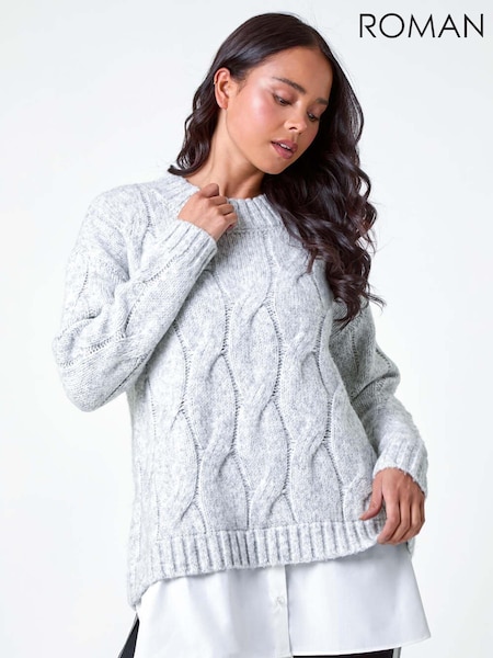 Roman Grey Contrast Hem Cableknit Jumper (AB7893) | £42