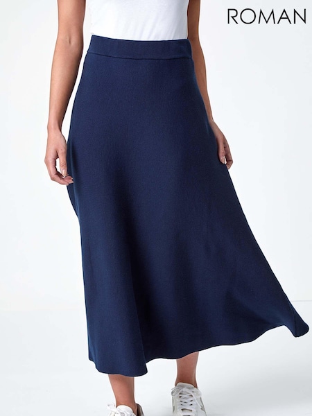 Roman Blue Stretch Waist Knit Midi Skirt (AB7901) | £35