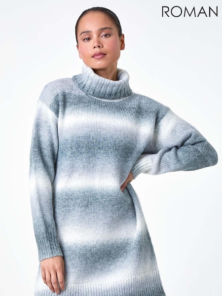 Roman Grey Petite Space Dye Roll Neck Longline Jumper (AB7906) | £40
