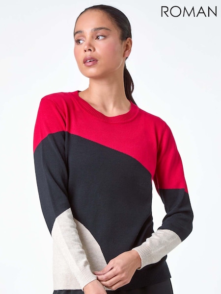 Roman Red Colour Block Fine Knit Jumper (AB7908) | £32