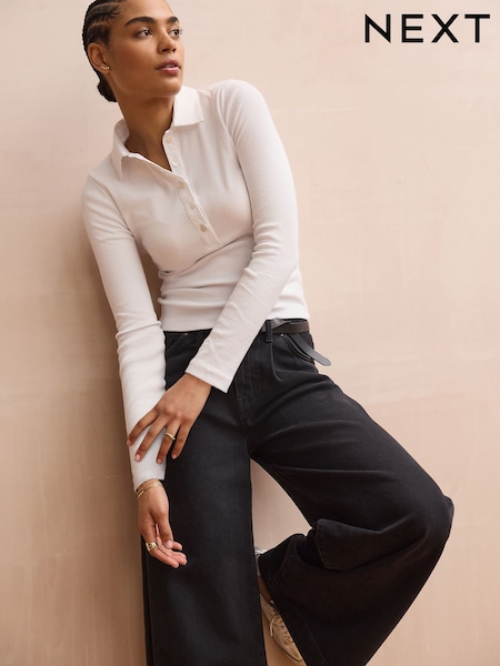 White Ribbed Jersey Long Sleeve Shirt (AB8200) | £26