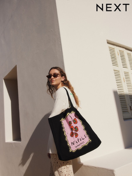 Black Tomato Napoli 100% Cotton Lightweight Shopper Bag (AB8372) | £10