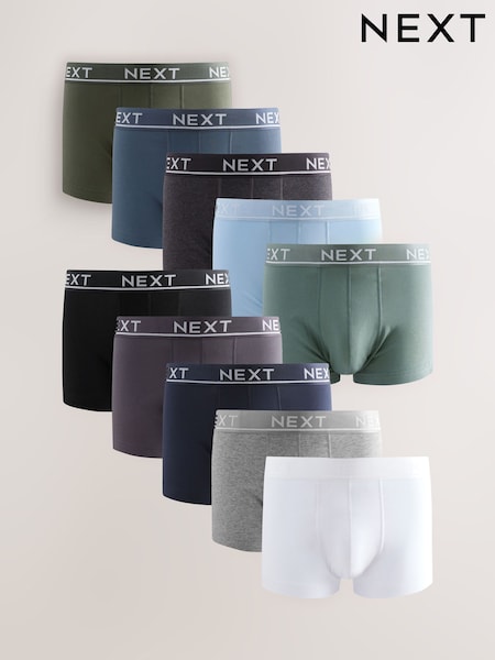 Core Grey/Green 10 pack Cotton Rich Blend Hipsters Boxers (AB8423) | £48