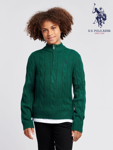 U.S. Polo Assn. Green Boys Cable Knit Funnel Neck Jumper (AB8426) | £50 - £60