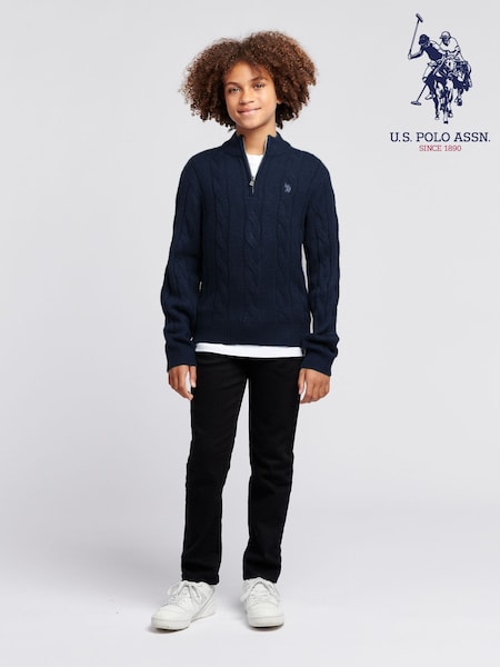 U.S. Polo Assn. Blue Boys Cable Knit Funnel Neck Jumper (AB8434) | £50 - £60