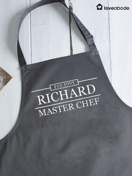 Loveabode Grey Personalised Master Chef 100% Cotton Apron (AB8538) | £21