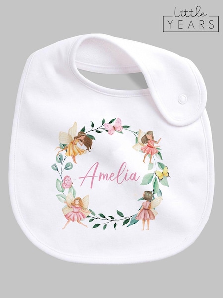 Little Years Girls Personalised Fairy White 100% Cotton Bib (AB8541) | £14