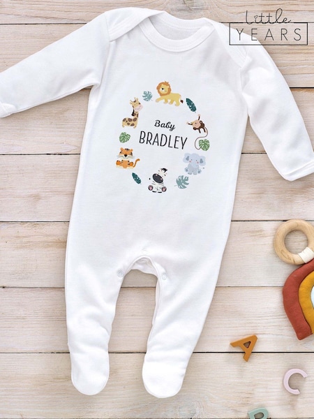 Little Years Personalised Animal Icon 100% Cotton White Sleepsuit (AB8543) | £16