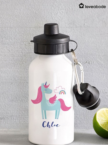 Loveabode Personalised Unicorn White Drinks Bottle (AB8550) | £15