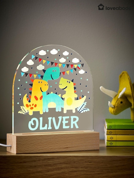 Loveabode Kids Natural Personalised Dinosaur Print LED Light (AB8557) | £22