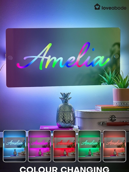 Loveabode Personalised Name Light Up Black Mirror Sign (AB8563) | £46