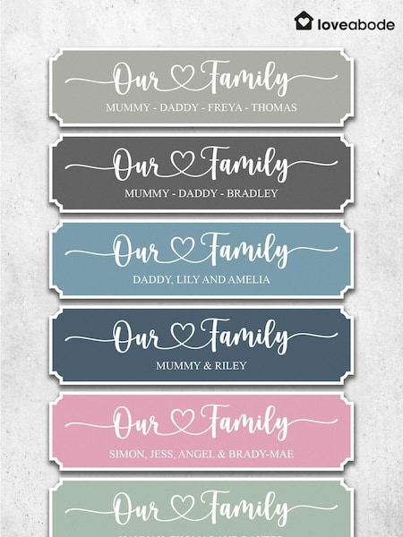 Personalised Our Family Sign by Loveabode (AB8572) | £22