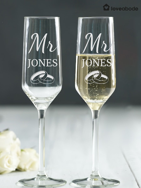Personalised Pair of Champagne Ring Glasses by Loveabode (AB8577) | £30