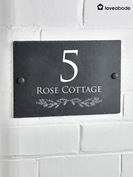 Loveabode Grey Personalised Slate House Sign (AB8589) | £24