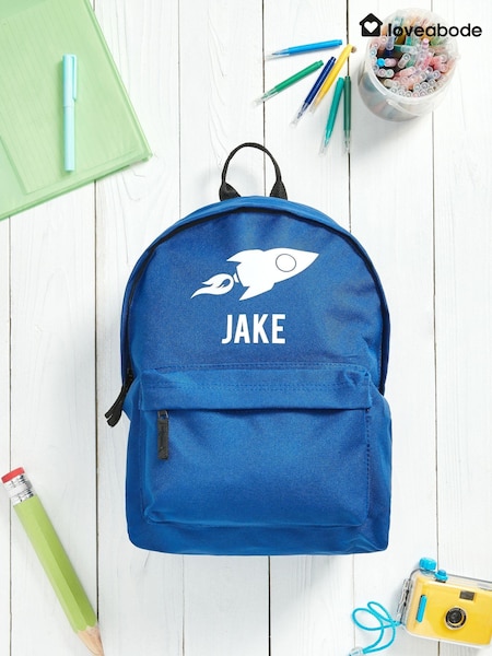 Loveabode Blue Personalised Rocket Backpack (AB8600) | £20