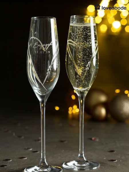 Set of 2 Loveabode Personalised Heart Champagne Glasses (AB8604) | £43