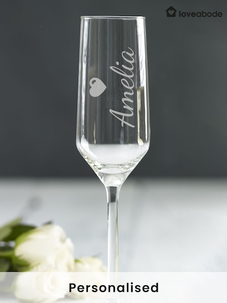 Loveabode Natural Personalised Single Heart Champagne Glass (AB8605) | £15