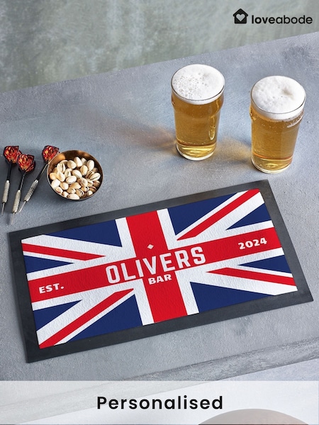 Loveabode Personalised Union Jack Black Beer Mat (AB8610) | £20