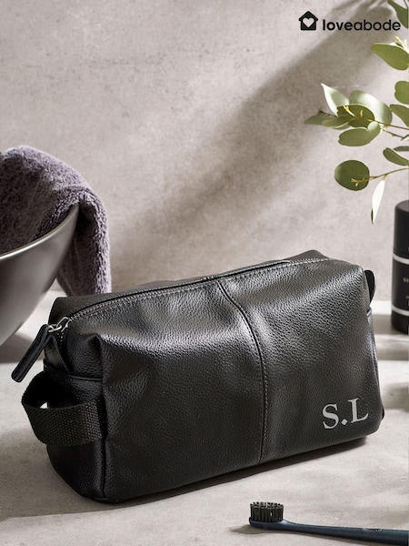 Personalised Name & Initiall Mens Black Washbag (AB8624) | £24