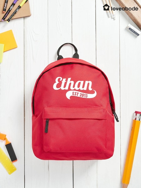 Loveabode Red Personalised Name and Date Rucksack (AB8627) | £20