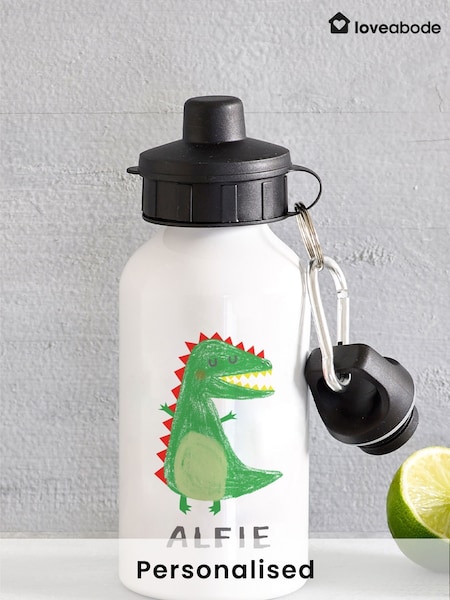Loveabode Personalised Dinosaur Print White Drinks Bottle (AB8638) | £14