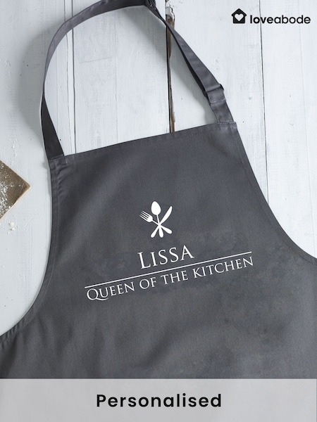 Loveabode Grey Personalised Queen Of The Kitchen Apron (AB8639) | £21