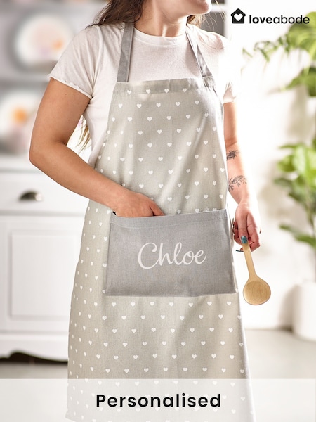 Loveabode Natural Personalised Hearts 100% Cotton Apron (AB8683) | £18