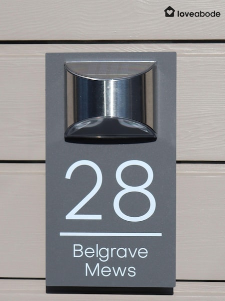 Loveabode Grey Personalised Solar House Sign LED Illuminated Contemporary Door Number Plaque (AB8703) | £29