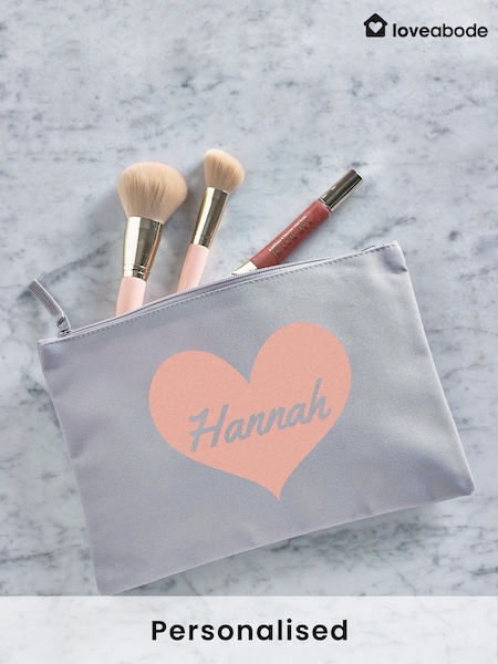 Personalised Heart & Name Grey Grab-Pouch (AB8716) | £15
