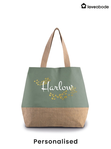 Personalised Sage Green Jute Bag (AB8723) | £20