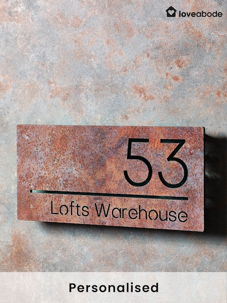Loveabode Personalised Rusty Metal Effect Number Brown House Sign 30cm x 15cm (AB8727) | £29