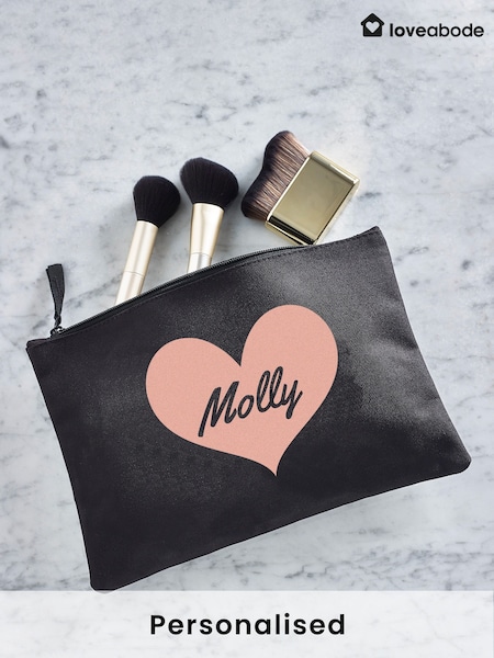 Personalised Heart & Name Black Grab-Pouch (AB8728) | £15
