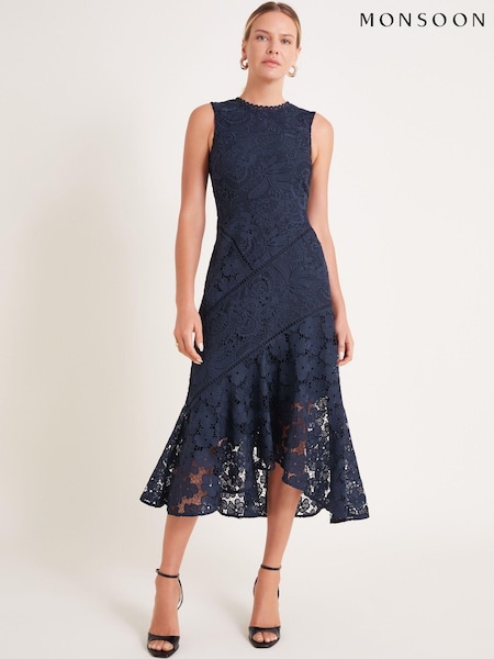 Monsoon Blue Gianna Sleeveless Lace Midi Dress (AB8815) | £150