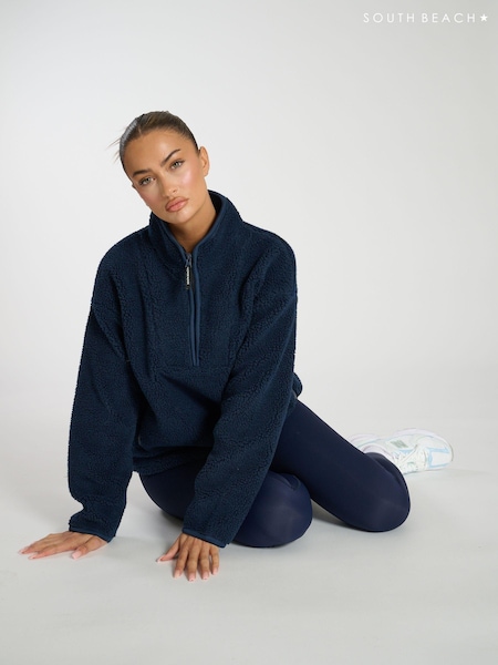 South Beach Blue Borg Quarter Zip Jacket (AB8874) | £48