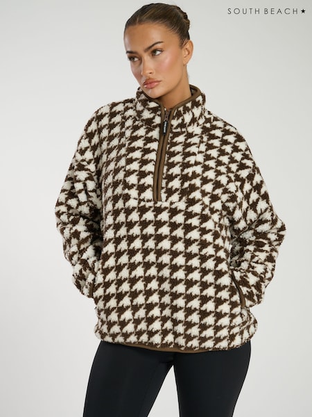 South Beach Brown Borg Quarter Zip Jacket (AB8881) | £48
