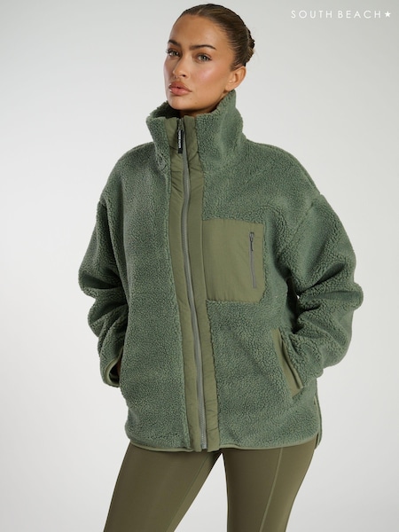 South Beach Green Zip Borg Jacket (AB8889) | £58